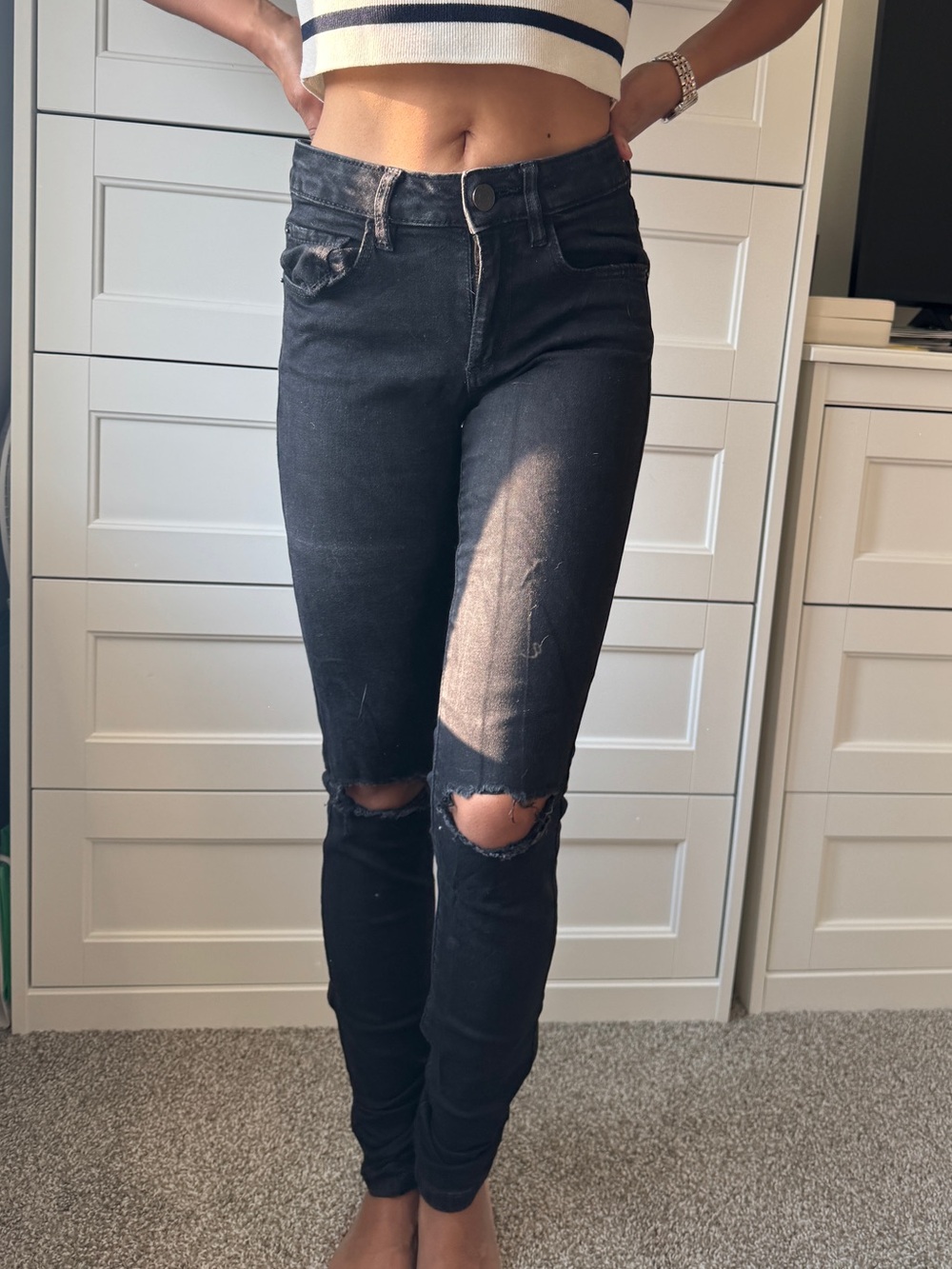 Garage 00 Black Distressed High-Rise Skinny Jeans - Women